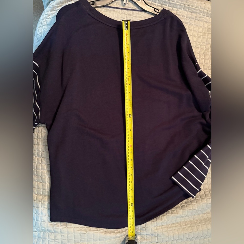 Crown & Ivy Navy Sweater with Colorful Crab and Striped Sleeves - Picture 9 of 9